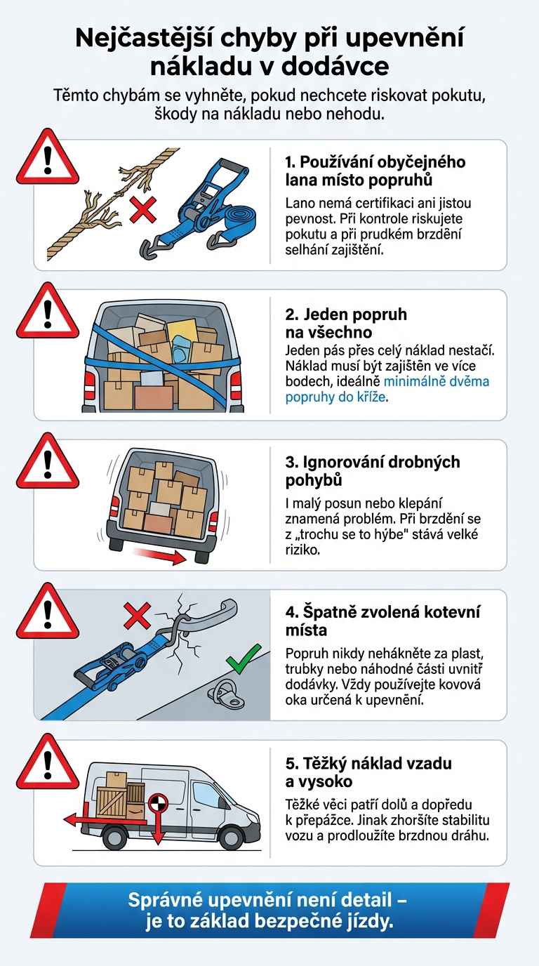 nejčastějšá chyby při upevnění nákladu dodávka infografika