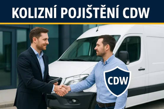 pohled na dva muže před bílou dodávkou podávajíc si ruce, pojištění cdw