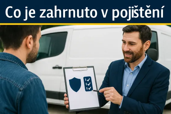 dva muži před bílou dodávkou řešící obsah pojištění